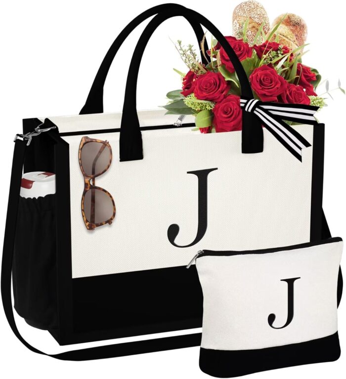YOOLIFE Mothers Day Gifts for Women - Initial Tote Bag & Makeup Bag,