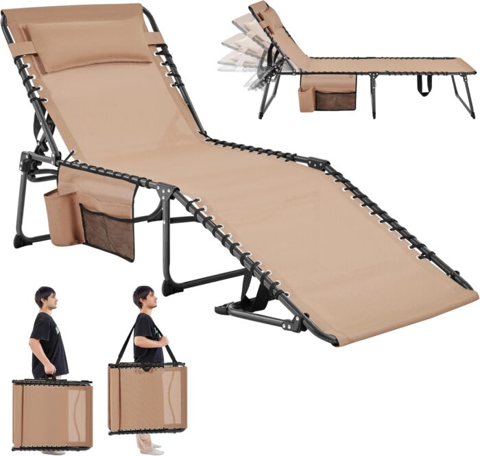 Yaheetech 26.4" Outdoor Folding Tanning Chair, Chaise Lounge Chairs