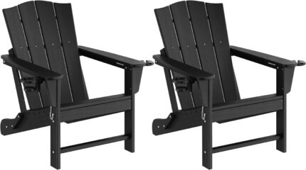 Yaheetech Folding Adirondack Chair Set of 2, HDPE Plastic Adirondack