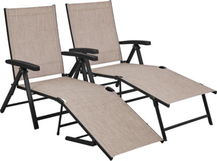 Yaheetech Outdoor Folding Chaise Lounge Set of 2 Patio Reclining