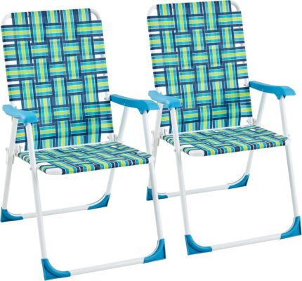 Yaheetech Patio Webbed Lawn Chairs, Outdoor Nylon Fabric Portable