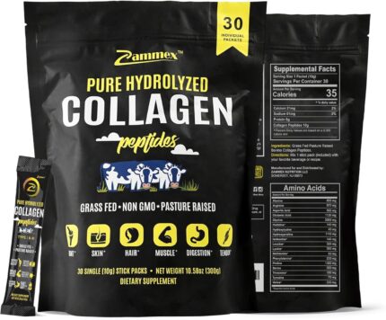 Zammex Premium Collagen Peptides Powder, 30 Sticks Travel Packets(Type