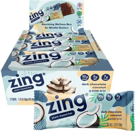 Zing Dark Chocolate Coconut Vegan Protein Bars, Gluten Free with High