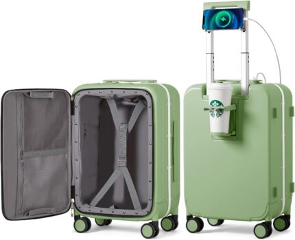 mixi Carry On Luggage with Cup Phone Holder and Charger Hard Shell